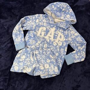 GAP Light Blue Floral Hooded Sweatshirt Romper